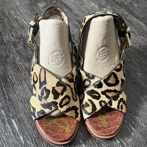 Sam Edelman Leopard Print Calf Hair Block Heel Sandals Size 5.5 M